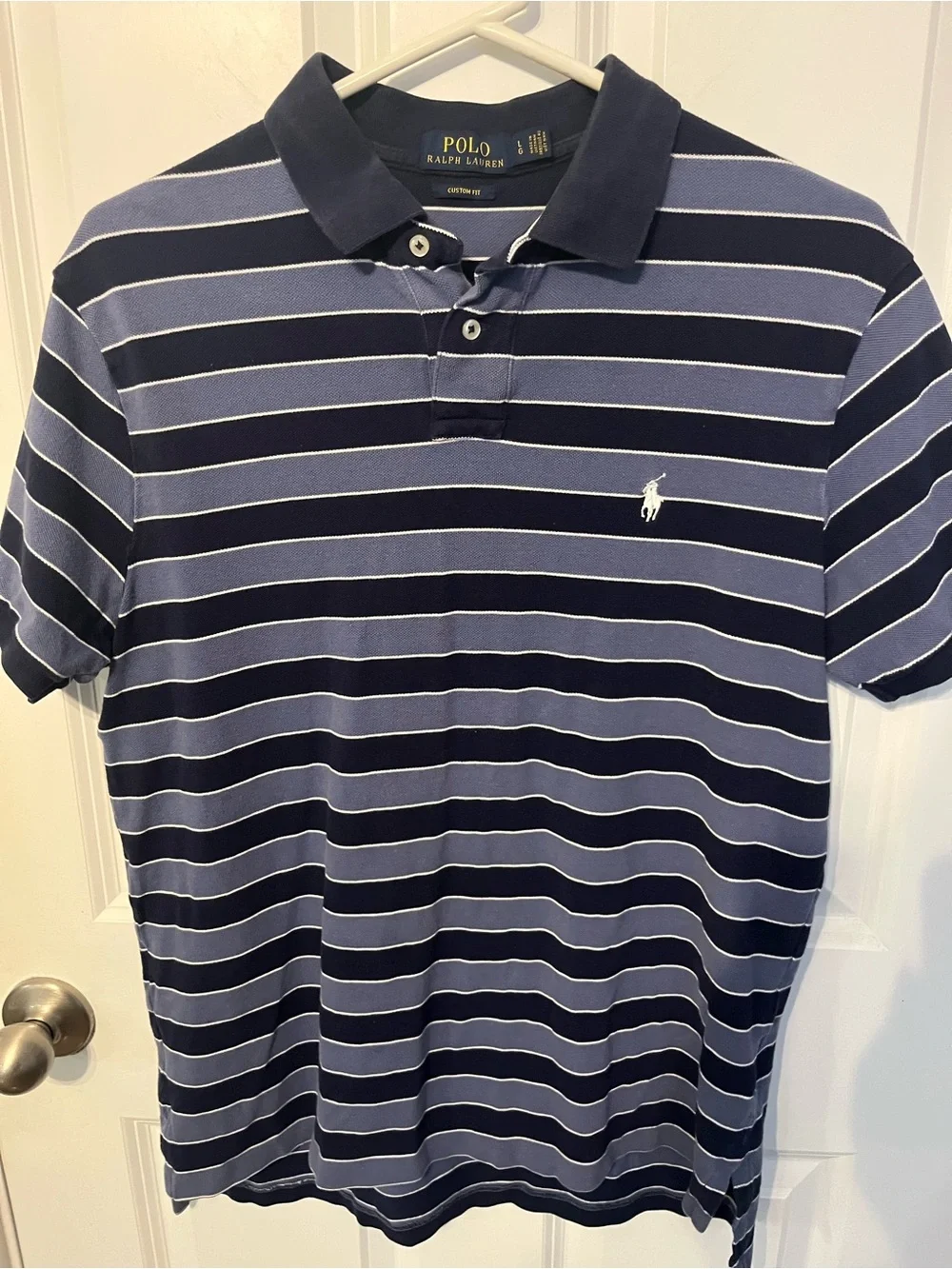 Polo by Ralph Lauren Men’s Navy & Light Blue Striped Polo Shirt size large